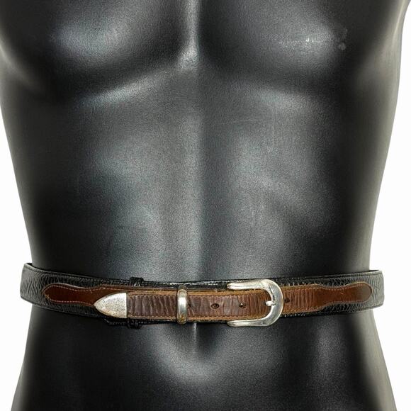 VTG MENS BRIGHTON WESTERN BELT ELK GRAIN COWHIDE ON GLOVE LEATHER BLACK BROWN 34 - Picture 1 of 7